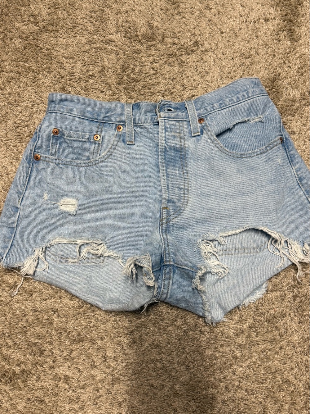 Levi's Light Wash High-Rise Distressed Denim Shorts